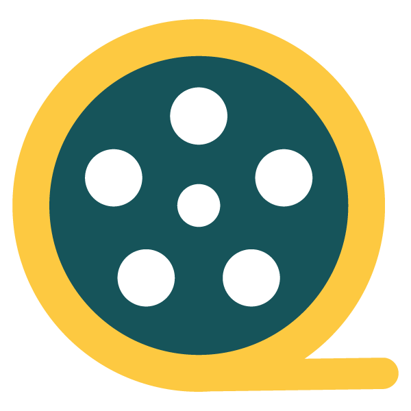 Icon of a film reel in teal and yellow